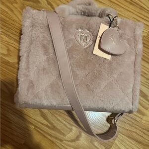 Faux Fur Quilted Shoulder Bag - Tan